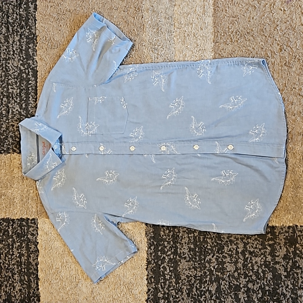 Cat & Jack Boys Short-sleeve Button-Down Shirt. Dinosaur. Sz: L (12/14)